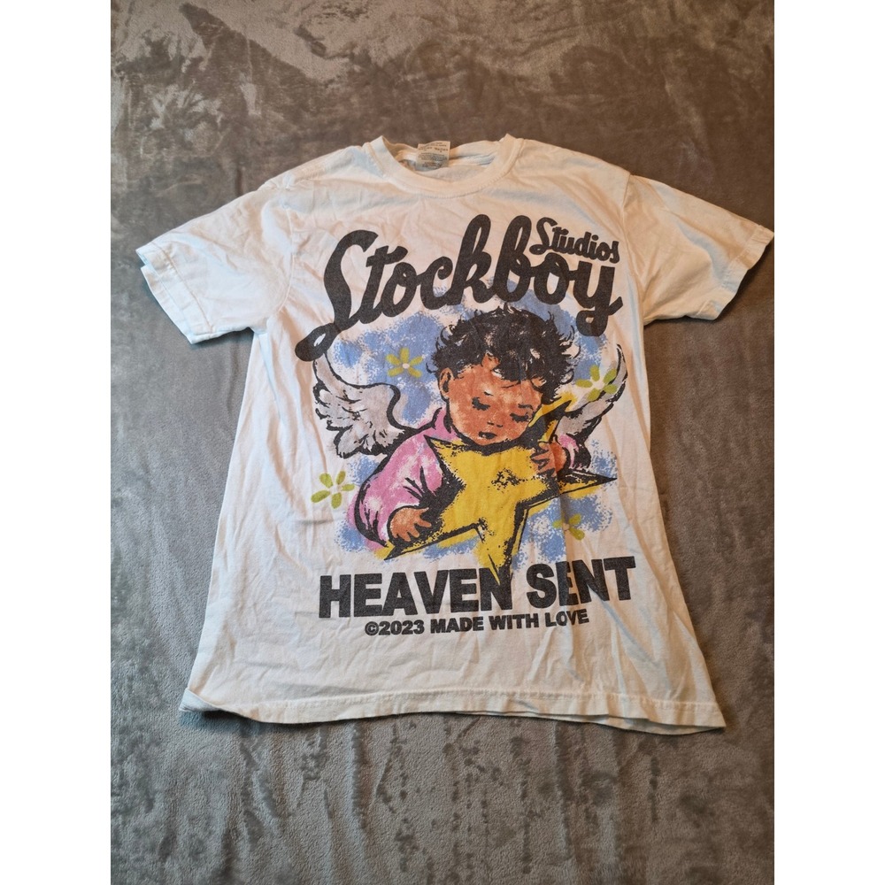 Stockboy Studios T-Shirt Mens Small White Heaven Sent Angel Graphic Tee 2023